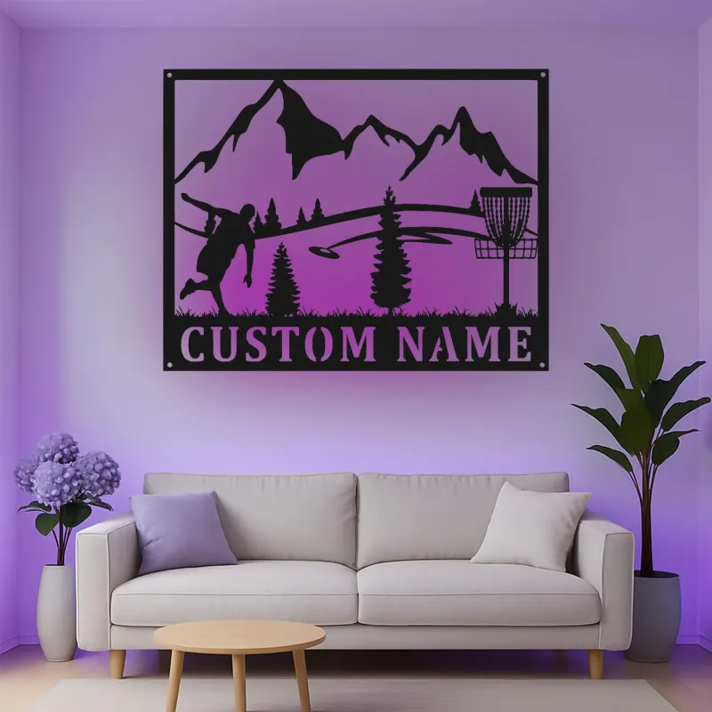 Insegna in metallo LED a forma di disc golf personalizzata - Regalo per appassionati di disc golf, decorazione per sala giochi o esterni