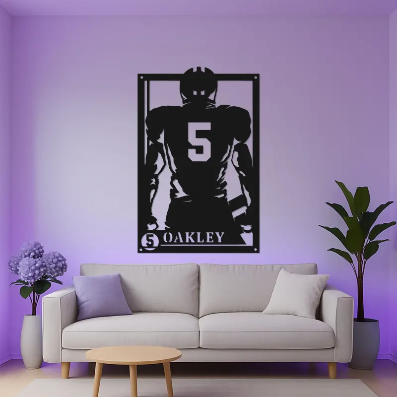 Cartel de metal personalizado de jugador de fútbol americano | Decoración deportiva LED personalizada | Arte mural para sala de juegos | Regalo para deportistas