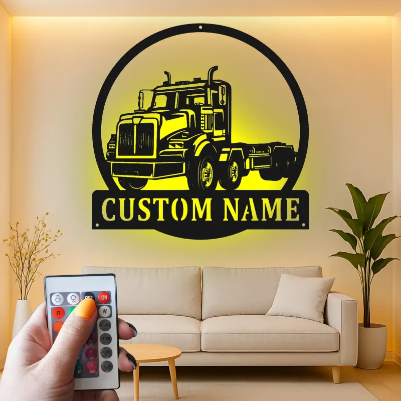 Cartel LED de Camión Personalizado | Decoración Mural de Metal de Gran Camión a Medida | Regalo para Camionero | Decoración de Garaje para Hombres