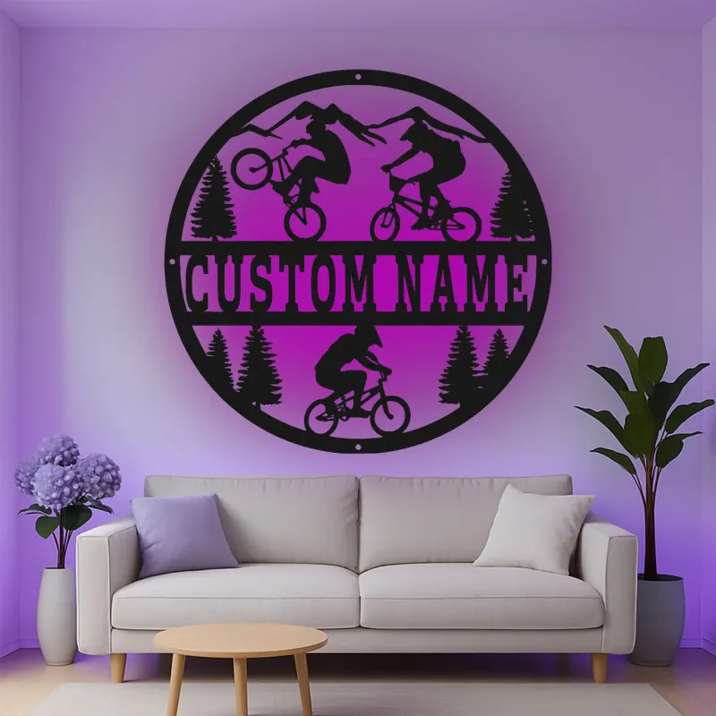 Custom BMX Cyclist Led Light Metal Wall Art Personalized Gift for Biking Enthusiasts Outdoor Adventure Decor