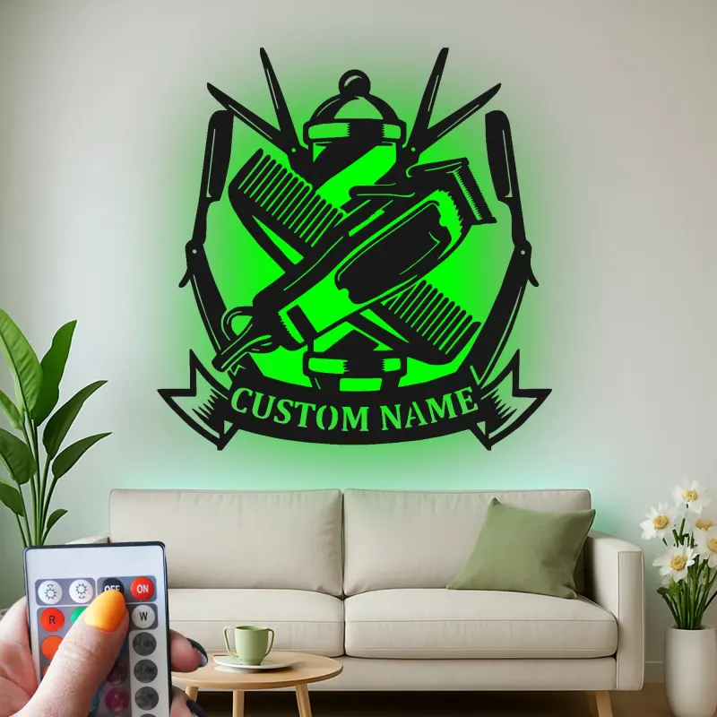 Custom Barber Tools Led Light Metal Wall Art Personalized Gift for Barbers Barber Shop Decor