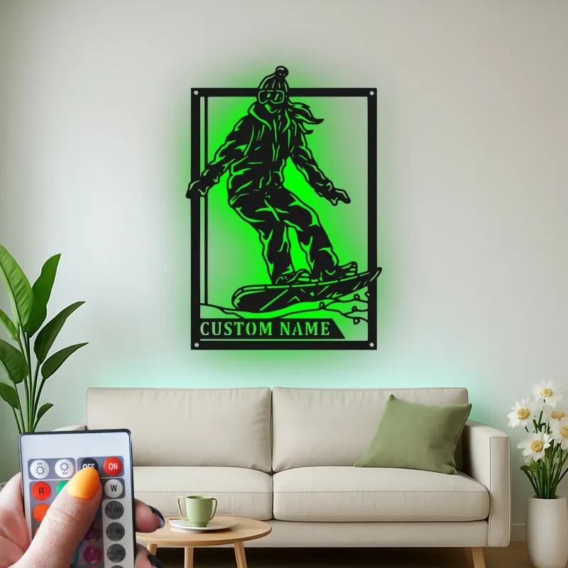 Personalisierte Snowboarder LED-Schild | Individuelle Metall-Wandkunst | Jugendzimmer Snowboard-Dekor | Geschenk für Wintersportler