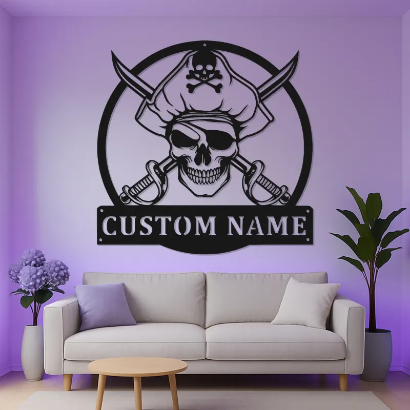 Insegna LED Teschio Pirata | Arte Murale con Nome Personalizzato | Decorazione Nautica per Man Cave | Regalo Personalizzato per Lui