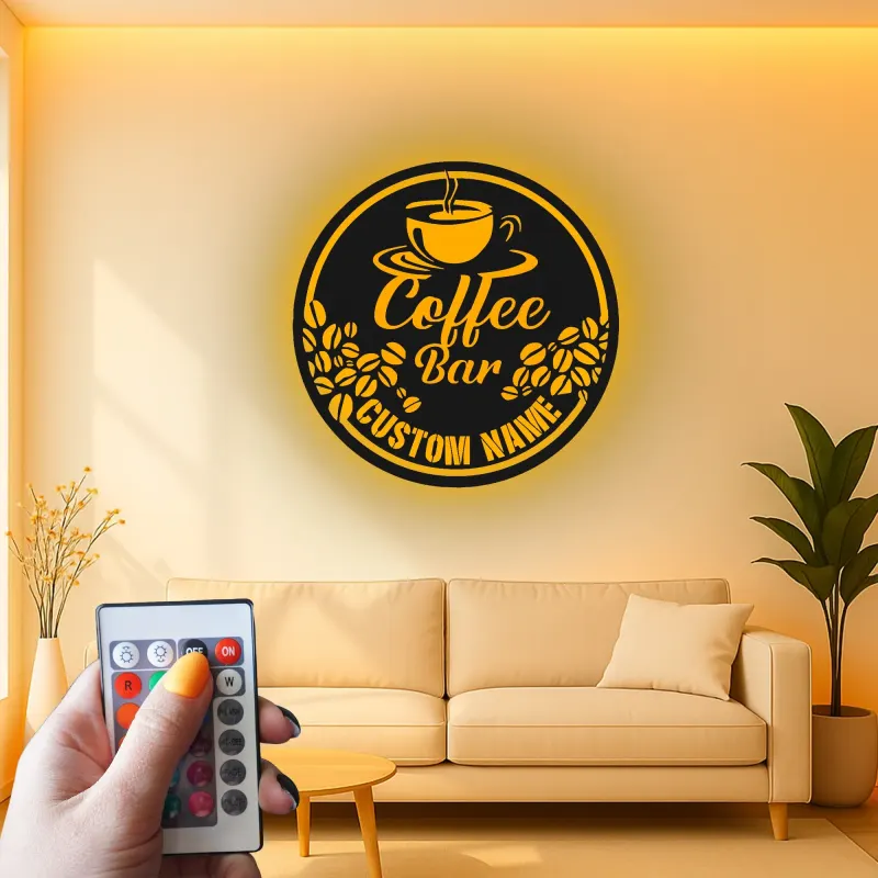 Cartel de metal personalizado con luz LED para bar de café, regalo personalizado para amantes del café, decoración de cocina