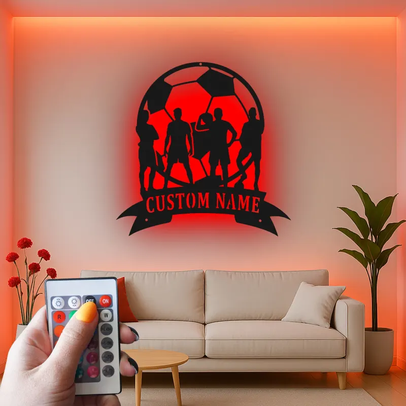 Personalized Soccer Team Metal Sign | Custom LED Wall Art for Athlete Room | Game Room Sports Decor Gift