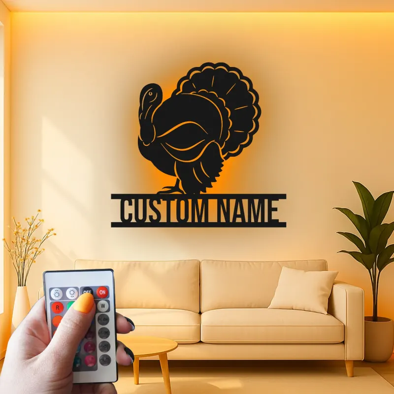 Cartel de metal LED personalizado de pavo para regalo de acción de gracias, decoración festiva para comedor