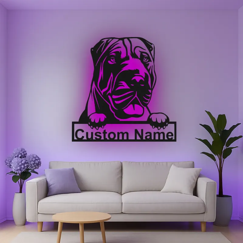 Cartel de metal personalizado con luz LED de mastín, regalo para amantes de los perros, decoración de sala de estar