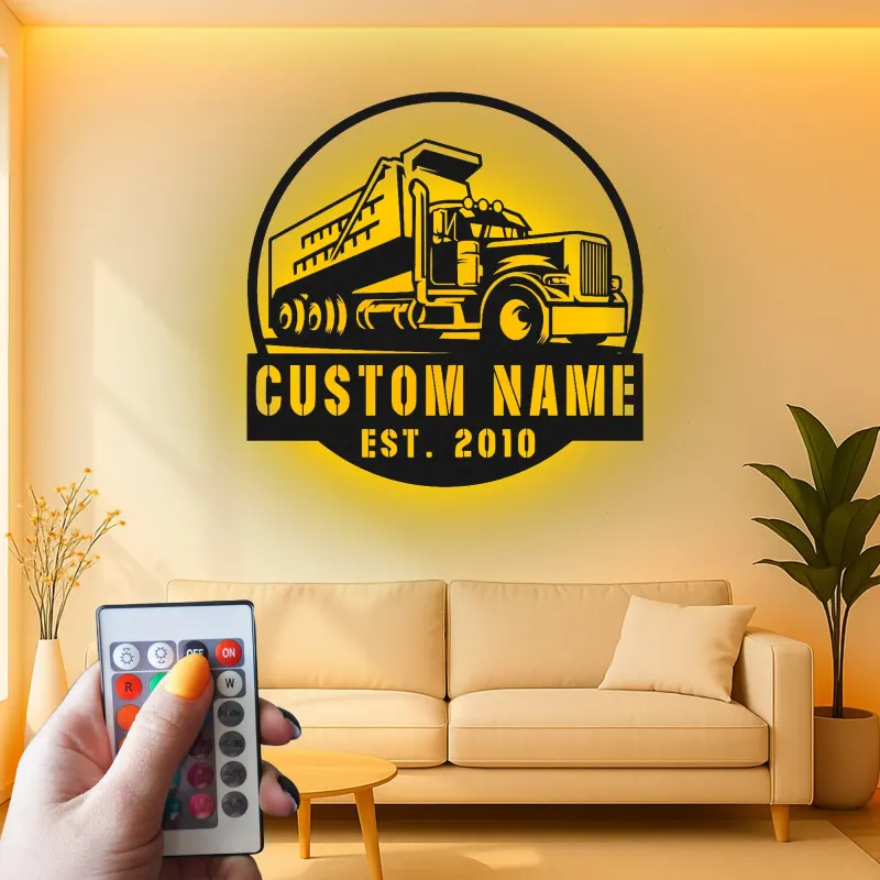 Personalisierte LED-Metall-Wandkunst mit Muldenkipper – Geschenk für Lkw-Fans, Garage oder Männerhöhle 1