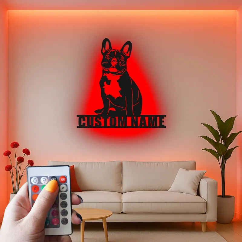Custom French Bulldog LED Sign | Personalized Metal Wall Art | Dog Lover Memorial Gift for Home & Living Room Decor