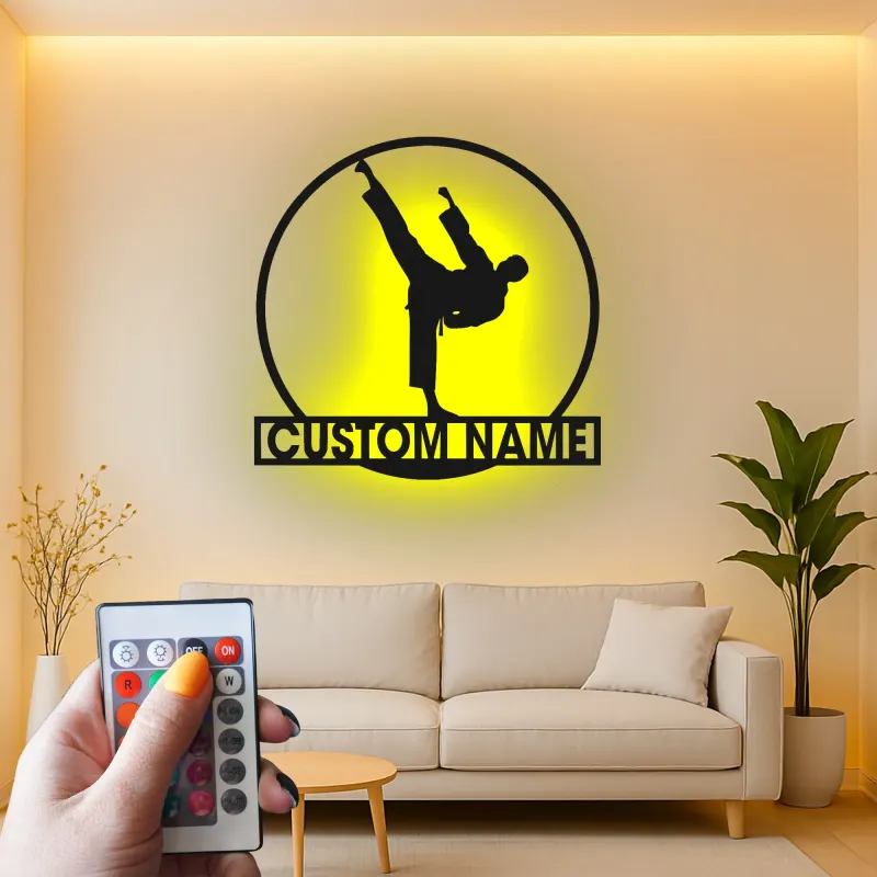 Cartel LED de karate a medida | Arte mural de metal personalizado de artes marciales | Decoración para dojo y regalo para luchador