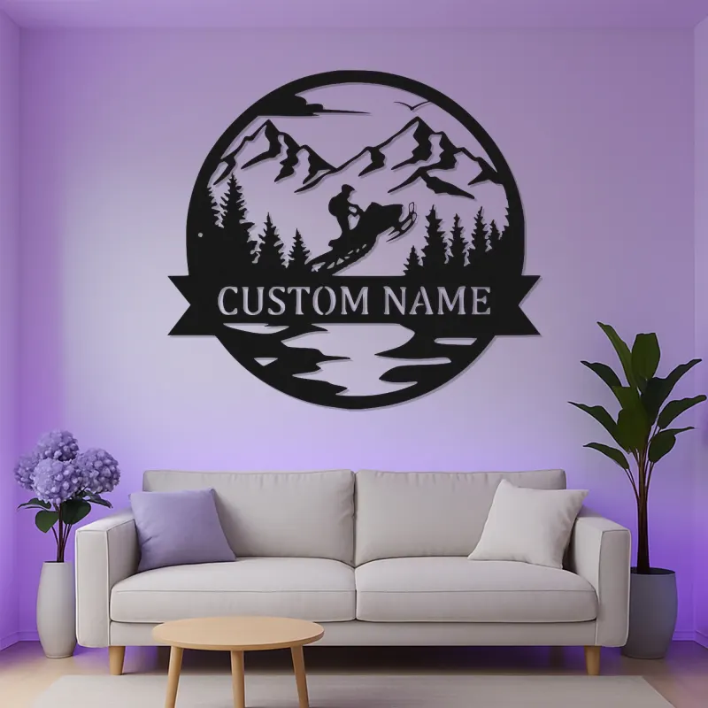 Personalized Snowmobile Metal Sign | LED Mountain Wall Art | Custom Rider Name Decor | Winter Sports Gift