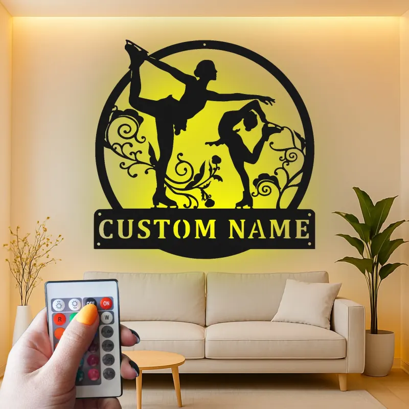 Insegna LED personalizzata per pattinaggio artistico | Arte da parete in metallo per pattinatrice | Regalo per skater e decorazione camera teen