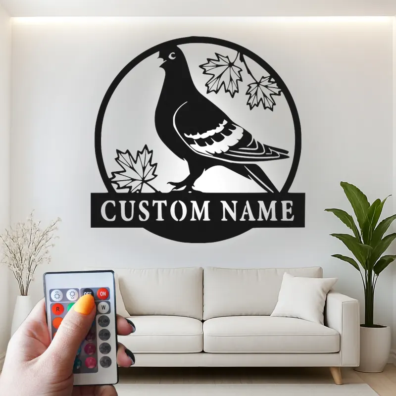 Personalized Pigeon LED Sign | Custom Metal Bird Art | Nature Lover Gift & Home Decor | Realistic Silhouette with Name