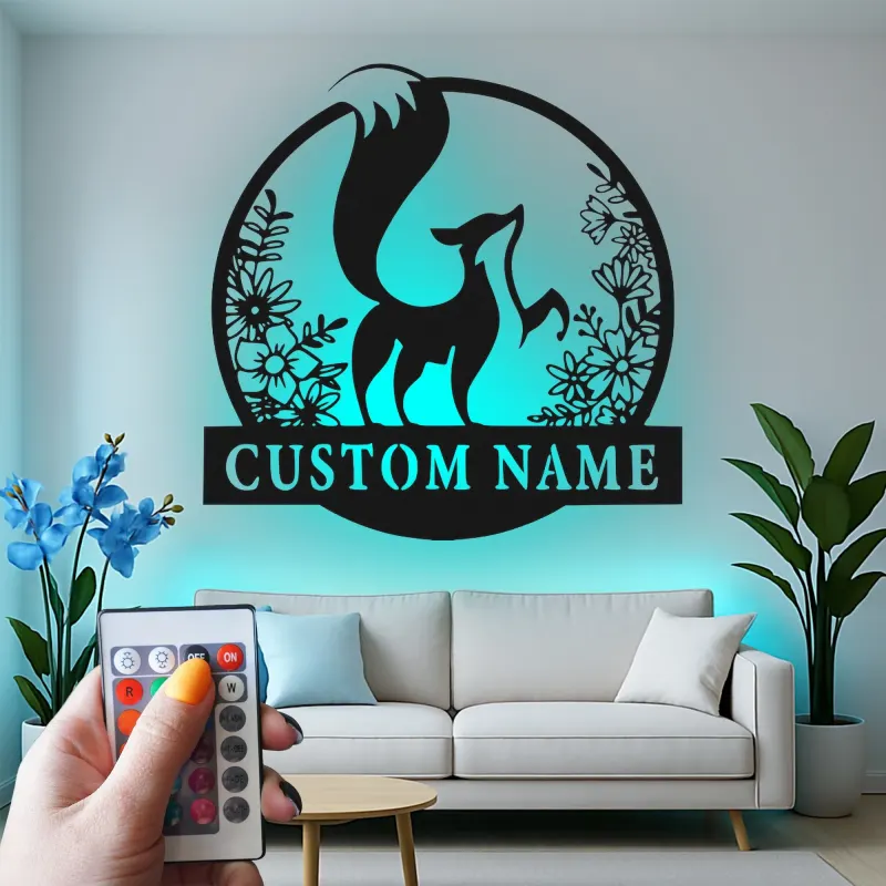 Panneau renard personnalisé avec LED | Décoration murale en métal sur mesure pour chambre de bébé | Décor animalier de la forêt | Cadeau pour amoureux de la nature
