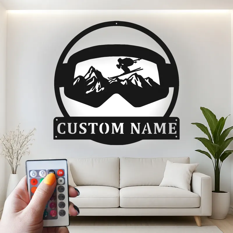 Custom Ski Goggles Led Light Metal Wall Art Personalized Skiing Gift for Him Ski Lodge Decor