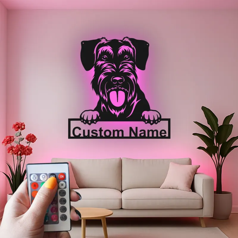 Insegna in metallo LED personalizzata Schnauzer regalo per amanti dei cani decorazione per soggiorno