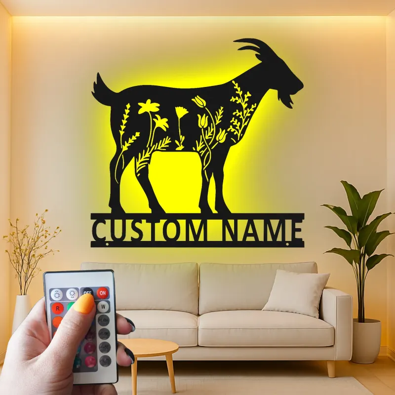 Custom Goat LED Metal Sign | Floral Farmhouse Wall Art | Personalized Animal Lover Gift & Ranch Decor