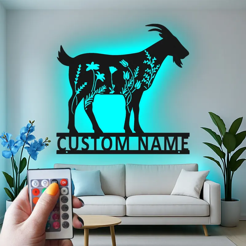 Custom Goat LED Metal Sign | Floral Farmhouse Wall Art | Personalized Animal Lover Gift & Ranch Decor