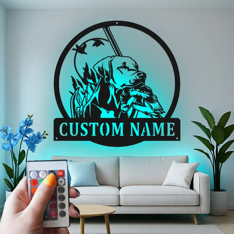 Insegna in metallo personalizzata per cacciatori | Arte da parete LED Labrador Retriever | Decorazione per man cave da cacciatore