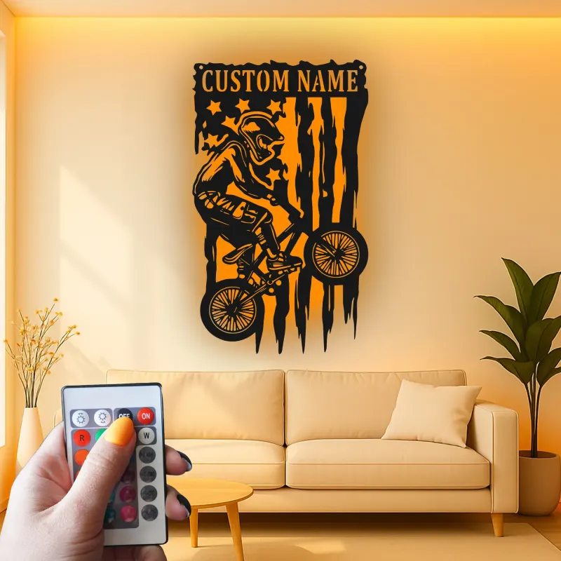 Insegna in metallo LED personalizzata per ciclisti con BMX Rider - Regalo per ciclisti, decorazione per garage o camera da letto