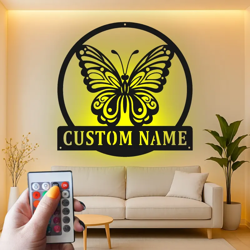 Personalisierte Schmetterling LED Metall-Wandkunst Geschenk für Naturfreunde Schlafzimmer oder Garten Dekoration