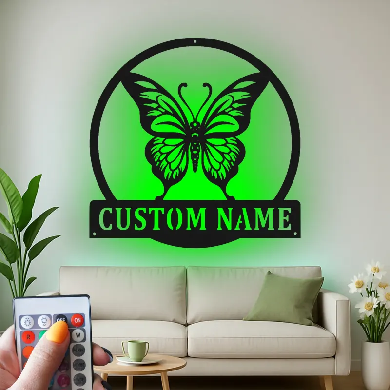 Décoration murale en métal personnalisée avec lumière LED en forme de papillon - Cadeau pour les amoureux de la nature, décoration de chambre ou de nursery