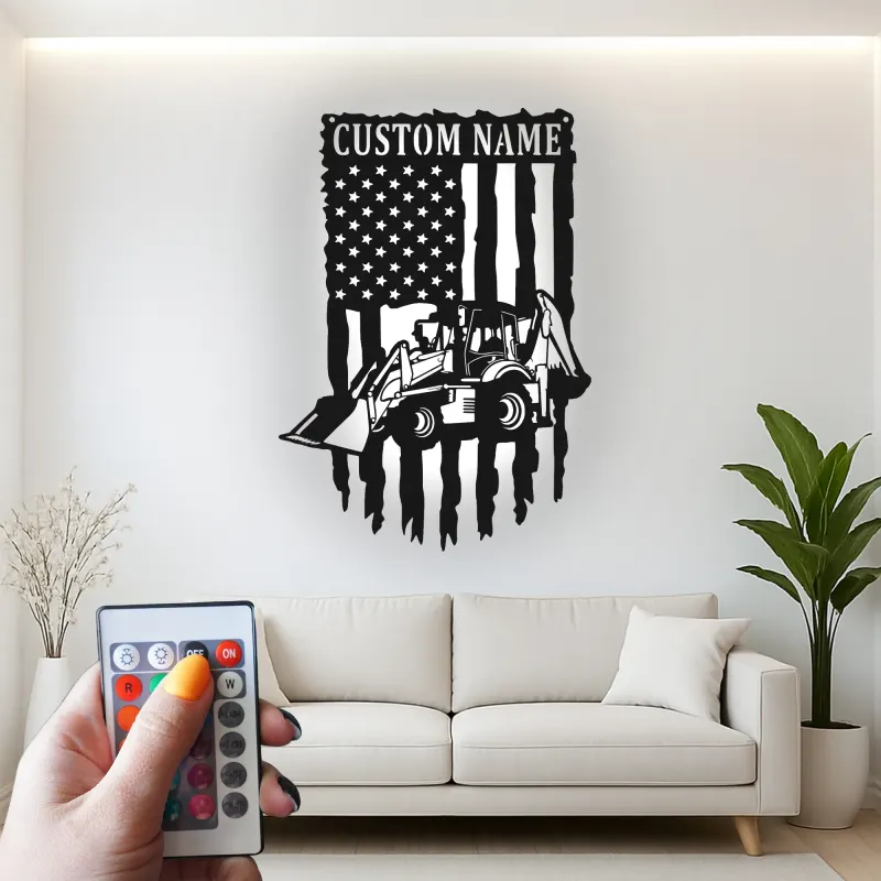 Cartel de metal personalizado con luz LED de cargadora retroexcavadora regalo para él decoración de garaje o taller
