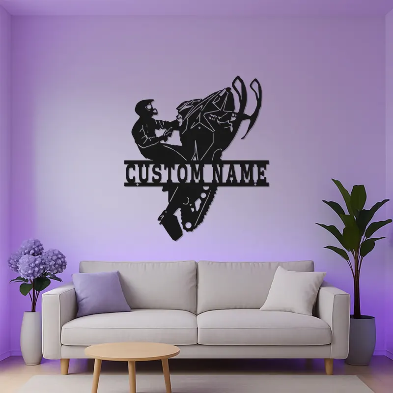 Custom Snowmobile Metal Sign | Personalized LED Wall Art for Man Cave | Extreme Winter Sports Rider Gift