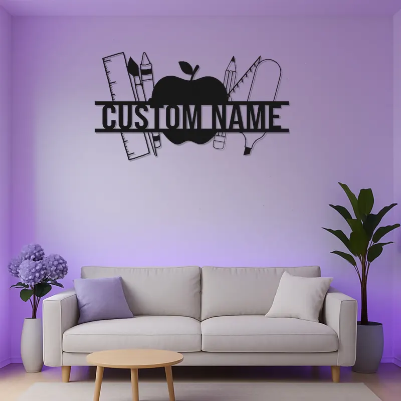 Cartel de nombre de profesor personalizado | Arte mural de metal LED en forma de manzana | Decoración de aula personalizada | Regalo de agradecimiento para profesores
