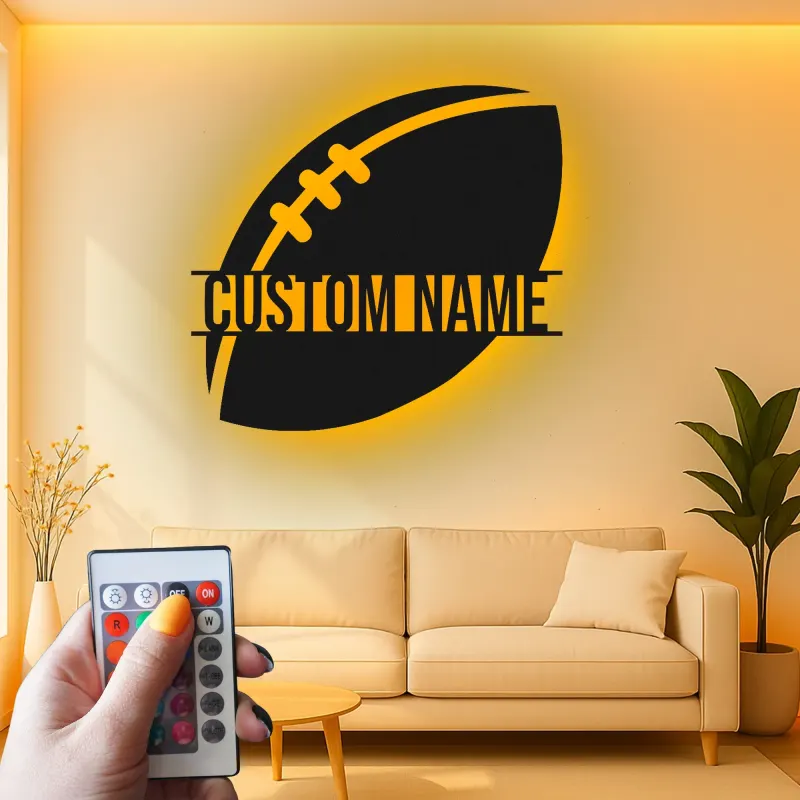 Custom Football LED Sign | Personalized Metal Wall Art | Game Room Decor & Sports Fan Gift | Teen Bedroom Light