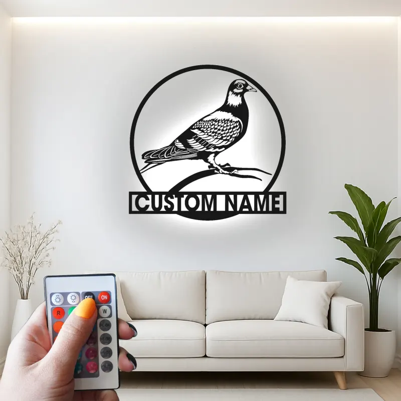 Custom Pigeon LED Sign | Metal Bird Wall Art | Personalized Garden & Patio Decor | Gift for Bird Lovers