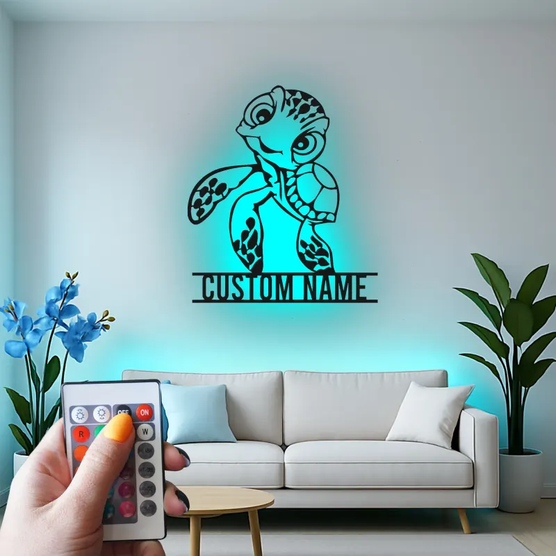Décoration murale en métal personnalisée de tortue de mer avec rétroéclairage LED - Cadeau pour les amoureux de l'océan, décoration de nursery ou de chambre d'enfants