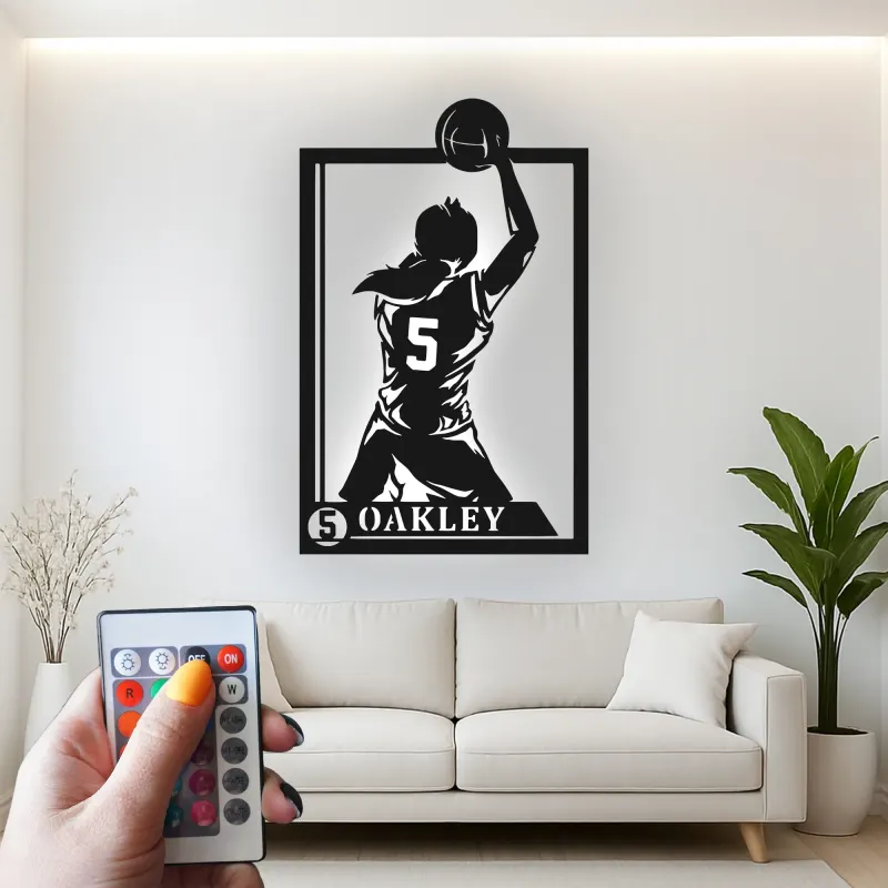 Cartel de metal LED personalizado de jugador de baloncesto - Regalo deportivo para atletas - Decoración de sala de juegos 2