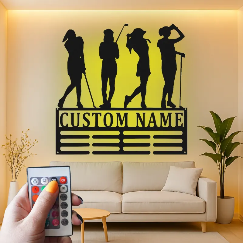 Custom Women's Golf Sign with LED | Personalized Metal Wall Art for Her | Golf Team Gift & Clubhouse Decor