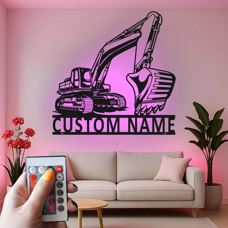 Custom Excavator Led Light Metal Wall Art Personalized Gift for Construction Enthusiasts Office or Garage Decor