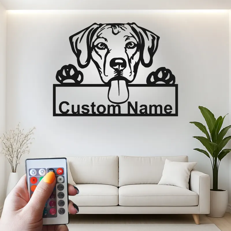 Personalisierte LED-beleuchtete Metall-Wandkunst mit Hund – Geschenk für Tierliebhaber, Deko fürs Wohnzimmer oder den Eingangsbereich 1