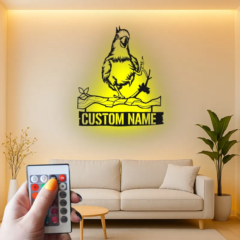 Personalisierte Metall-Wandkunst Nymphensittich | LED Hinterleuchtetes Papageienschild | Individuelles Haustiergedächtnis | Vogel-Liebhaber Dekoration