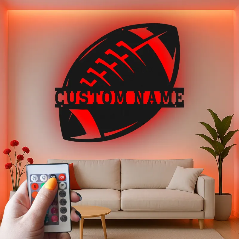 Insegna LED football personalizzata | Decorazione murale in metallo | Arredo per sala giochi per ragazzi | Regalo per allenatore