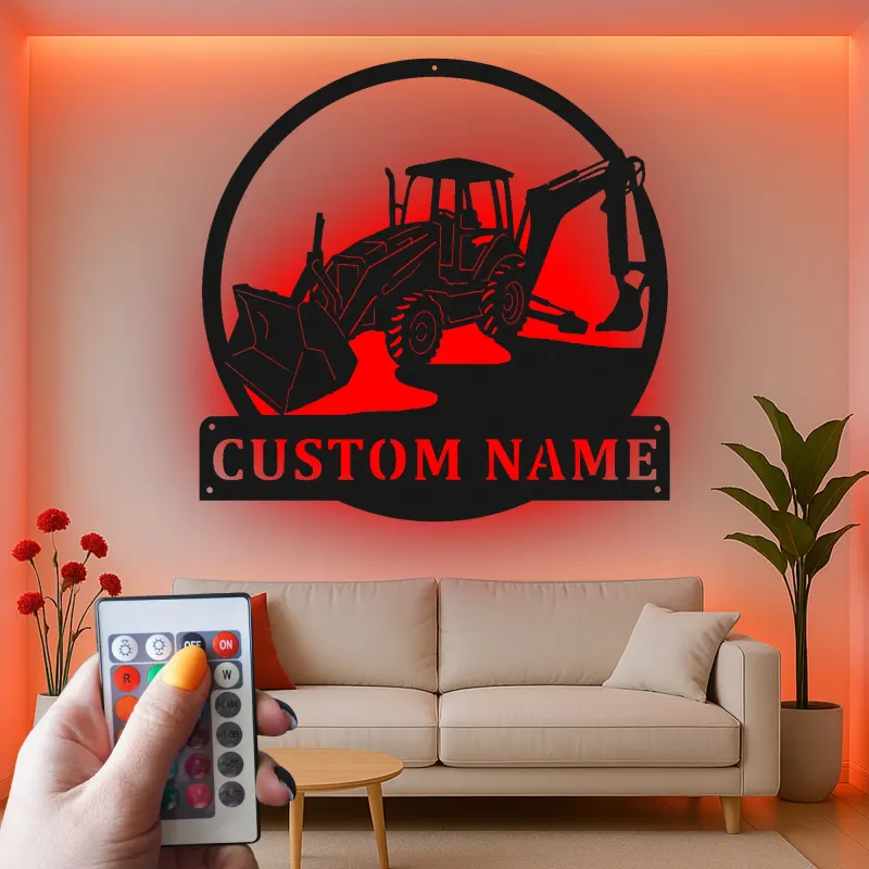 Cartel de metal LED personalizado de excavadora para regalo de entusiasta de la construcción
