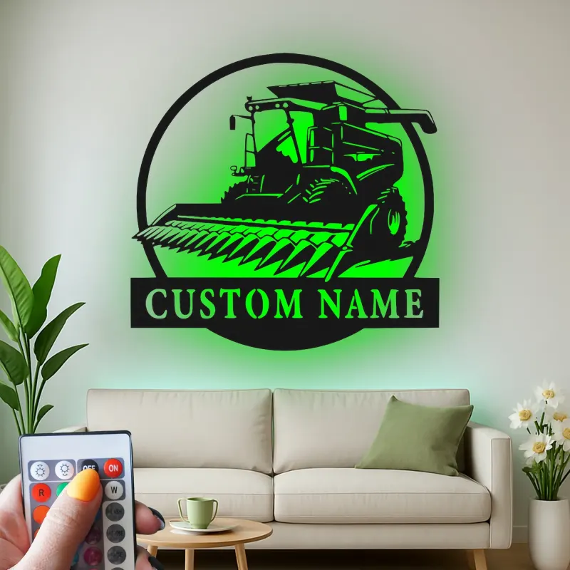 Cartel de metal LED personalizado de cosechadora de cereales Regalo para agricultores Decoración rústica de granja 2