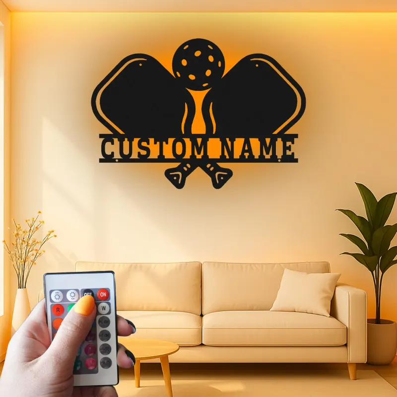 Personalized Pickleball LED Metal Sign | Custom Name Wall Art | Game Room Decor & Sports Bar Signage Gift for Player
