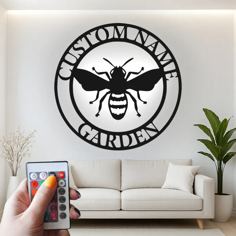 Insegna in metallo LED personalizzata con ape - Regalo per giardinieri, decorazione per patio all'aperto
