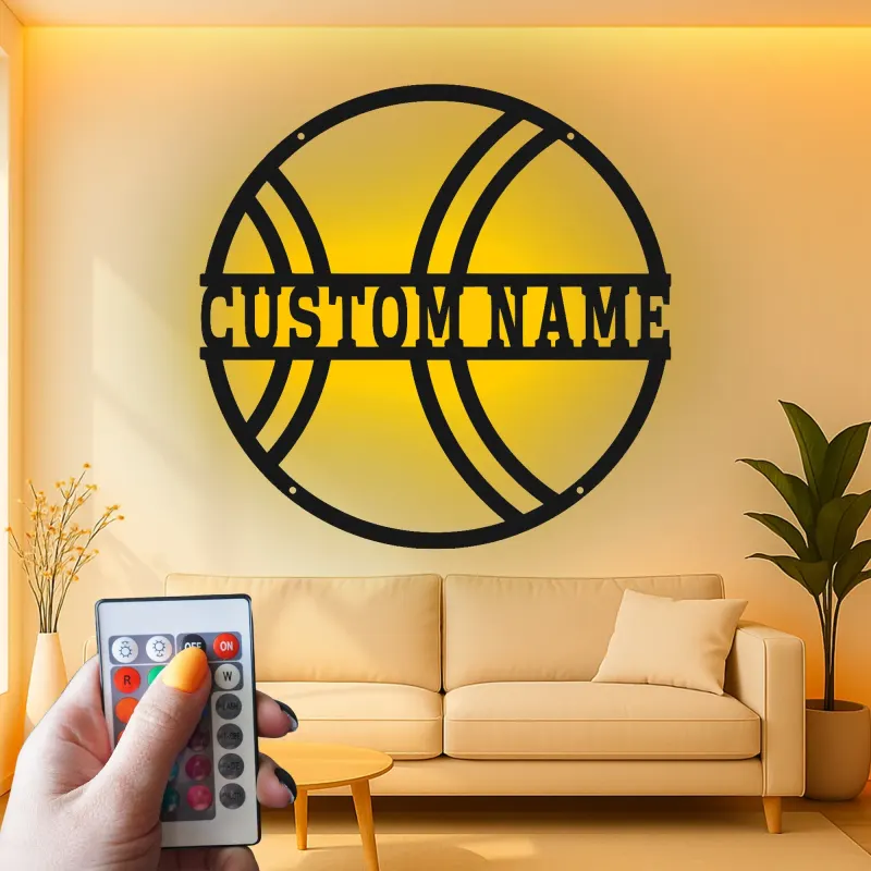 Cartel de metal LED personalizado de baloncesto, regalo deportivo para atletas, decoración de sala de juegos 1