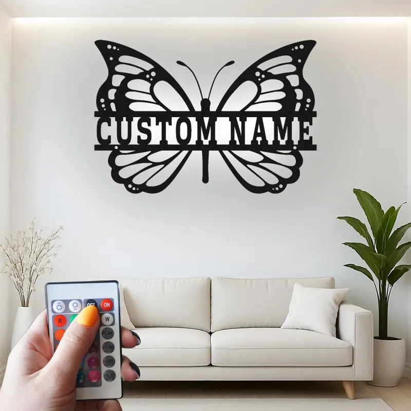 Décoration murale en métal LED personnalisée en forme de papillon - Cadeau pour elle pour la chambre ou le salon