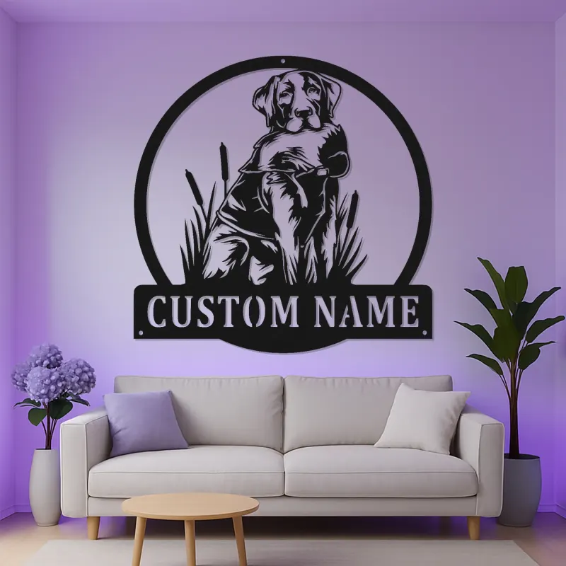 Arte da Parete in Metallo Personalizzata Labrador Retriever | Silhouette di Cani da Caccia LED | Regalo Personalizzato per Cacciatori e Decorazione per Baita