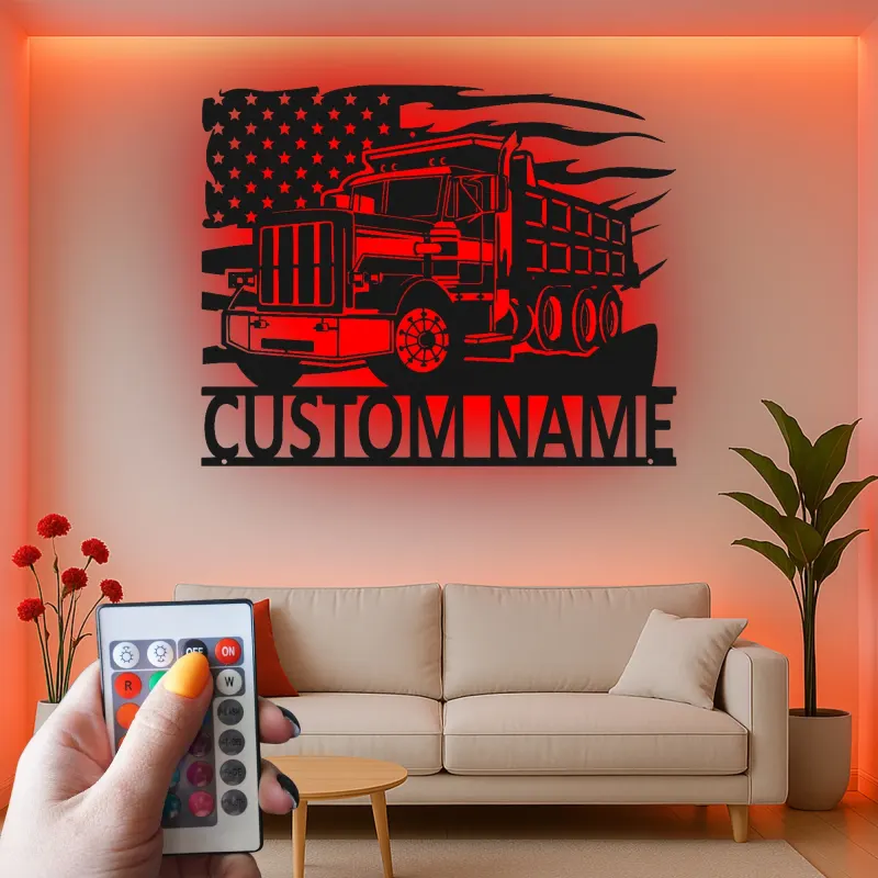 Custom Truck Led Light Metal Wall Art Personalized Gift for Truckers Garage or Man Cave Decor