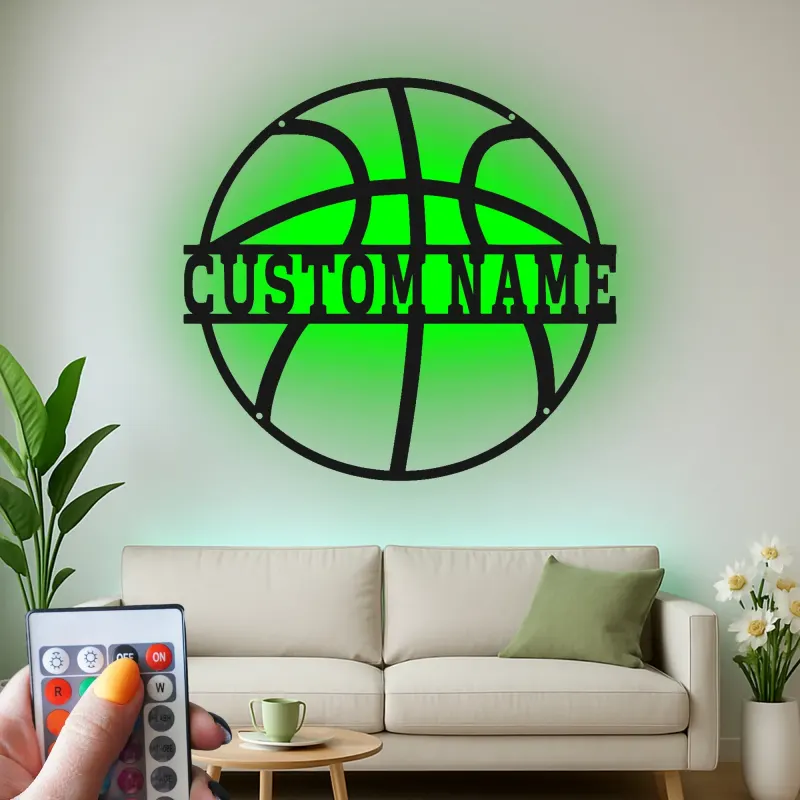 Personalisierte Basketball LED-Beleuchtung Metall-Wandkunst Sportgeschenk für Athleten