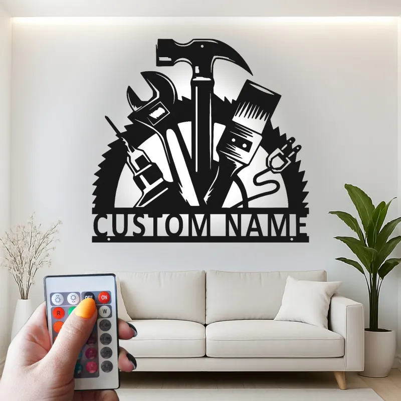 Cartel LED de Metal de Carpintero Personalizado | Decoración de Taller Personalizada | Arte de Mural Iluminado para Manitas | Regalo para Carpinteros
