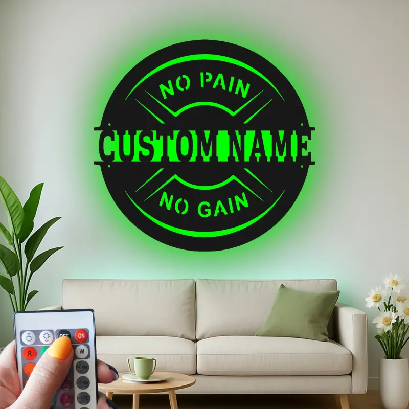 Letrero de gimnasio personalizado con LED | Arte metálico con nombre a medida para sala de entrenamiento | Decoración fitness motivacional para aficionados al gimnasio en casa