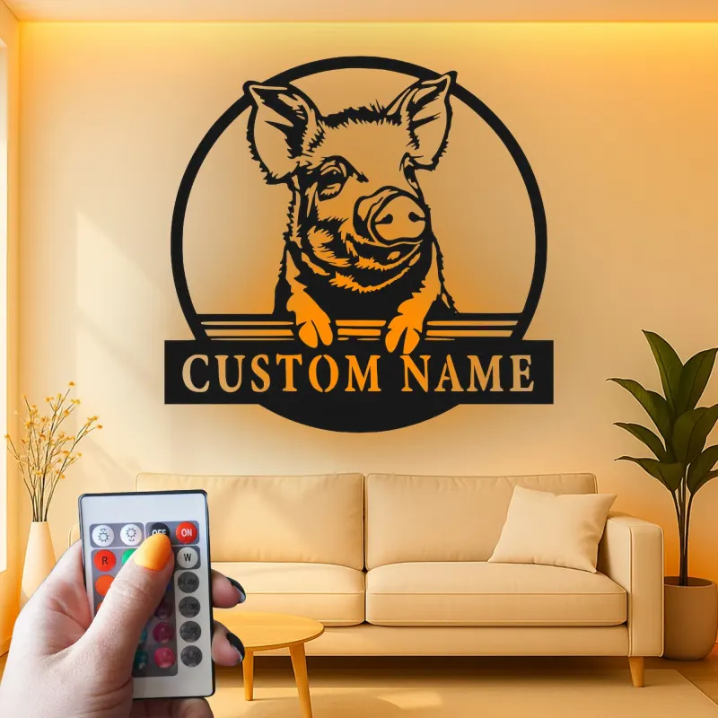 Décoration murale en métal LED personnalisée pour cochon, cadeau de ferme pour les amoureux des animaux, décoration rustique de cuisine ou de grange